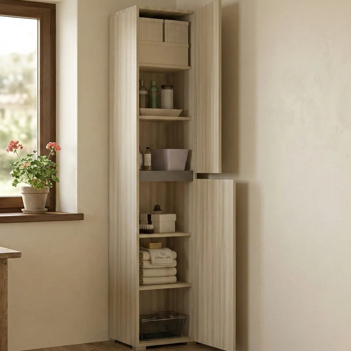 Armadi Multiuso 2 Ante|Camera Da Letto > Dmora Armadio legno chiaro multiuso 45x195h cm - Daisuke Marrone Olmo