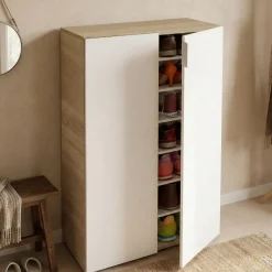 Armadi Multiuso 2 Ante|Camera Da Letto > Dmora Armadio legno e bianco 2 ante 90x195h cm - Aliosha Bianco, Marrone Rovere