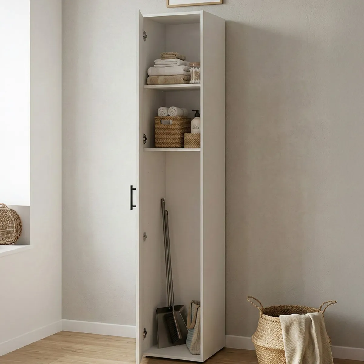 Armadi Multiuso 1 Anta > Dmora Armadio Multiuso 1 Anta 2 Ripiani Apertura Battente 41x206h cm, Un'anta - Crucoli Bianco