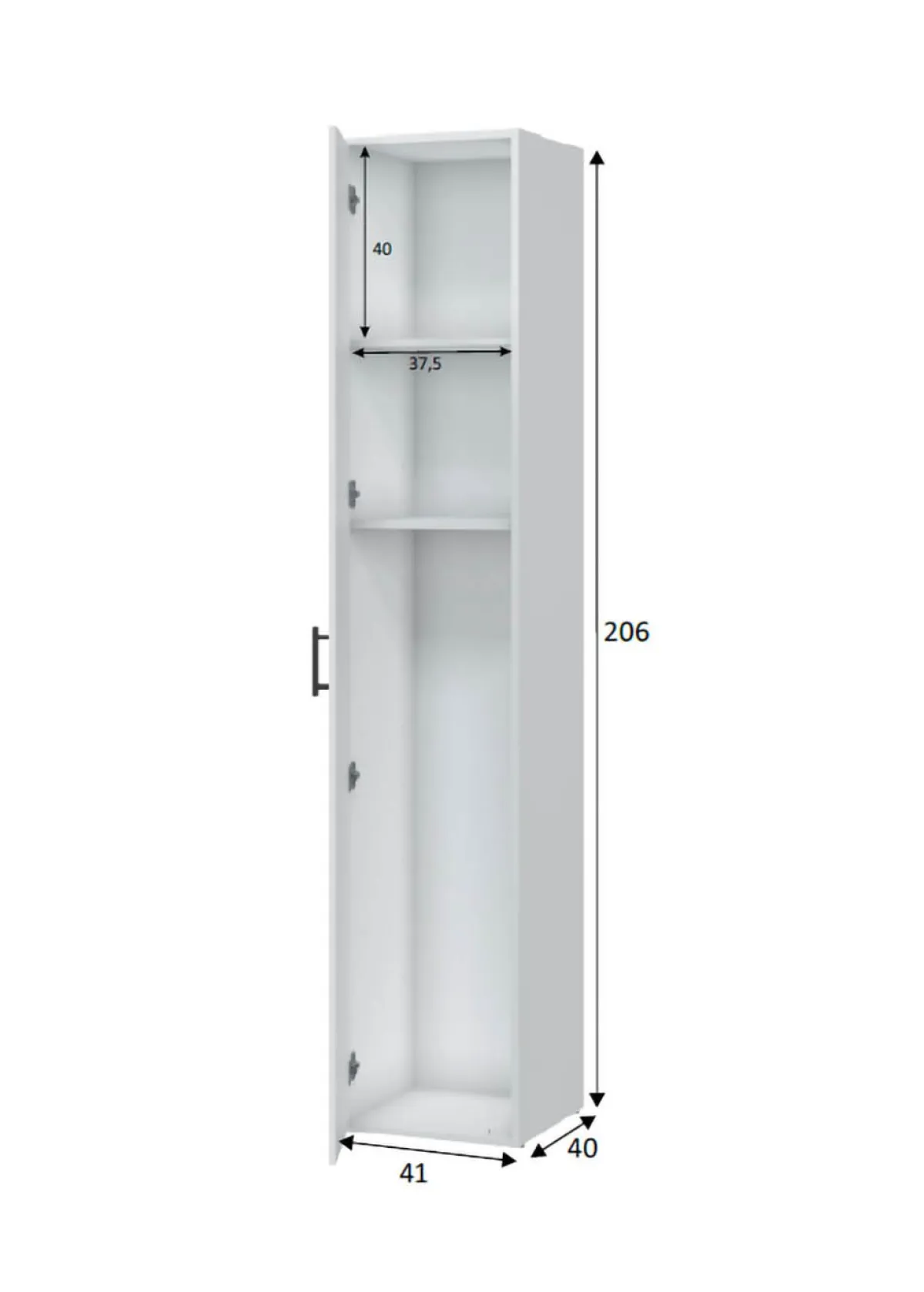 Armadi Multiuso 1 Anta > Dmora Armadio Multiuso 1 Anta 2 Ripiani Apertura Battente 41x206h cm, Un'anta - Crucoli Bianco