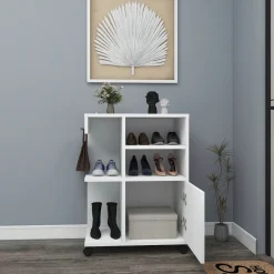 Armadi Multiuso 1 Anta > Dmora Armadio Multiuso 1 Anta 8 Ripiani Un'anta 29x130h cm, 8 Vani - Noepoli Bianco