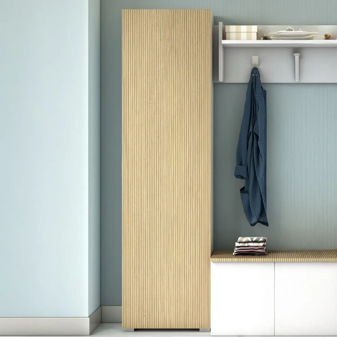 Armadio Multiuso 1 Anta Bianco Beige 7 Ripiani Un'anta 50x182h cm, Apertura Battente - Cansano