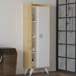 Armadio Multiuso 1 Anta Marrone Rovere 8 Ripiani Un'anta 50x140h cm, 8 Vani - Sellia