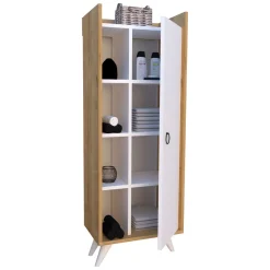 Armadio Multiuso 1 Anta Marrone Rovere 8 Ripiani Un'anta 50x140h cm, 8 Vani - Sellia