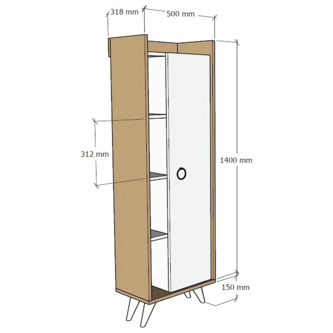 Armadio Multiuso 1 Anta Marrone Rovere 8 Ripiani Un'anta 50x140h cm, 8 Vani - Sellia