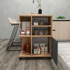 Armadi Multiuso 1 Anta > Dmora Armadio Multiuso 1 Anta Marrone Rovere Nero Antracite 5 Ripiani Un'anta 60x81h cm, 5 Vani - Fornelli Nero Antracite, Marrone Rovere