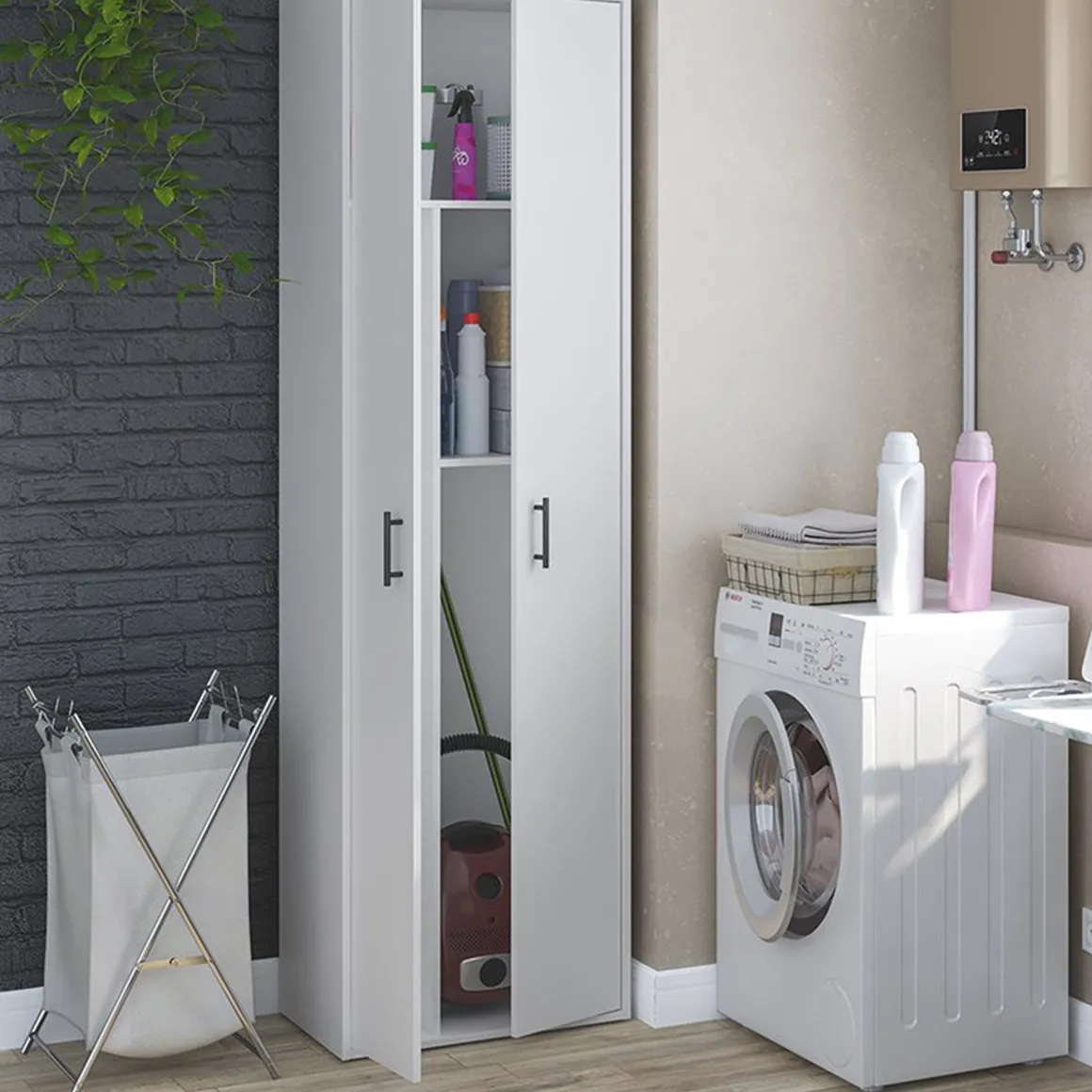 Armadio Multiuso 2 Ante Bianco 2 Ripiani Apertura Battente 60x206h cm, 2 Ante - Strevi