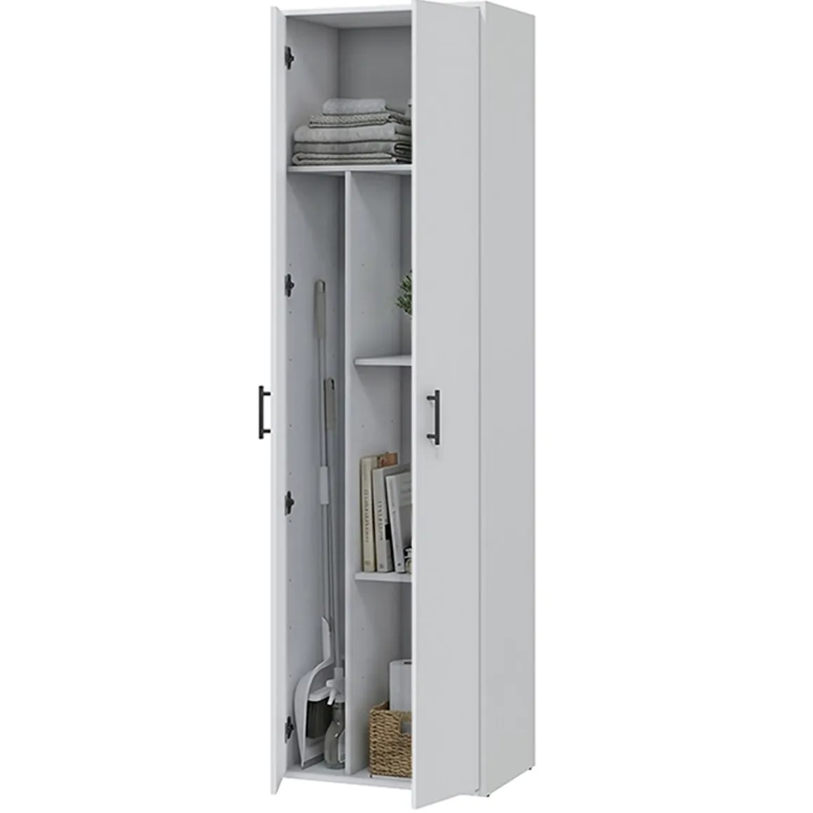 Armadio Multiuso 2 Ante Bianco 2 Ripiani Apertura Battente 60x206h cm, 2 Ante - Strevi