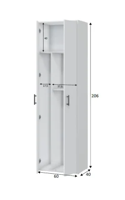 Armadio Multiuso 2 Ante Bianco 2 Ripiani Apertura Battente 60x206h cm, 2 Ante - Strevi