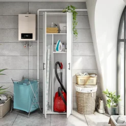 Armadio Multiuso 2 Ante Bianco 2 Ripiani Apertura Battente 60x206h cm, 2 Ante - Strevi