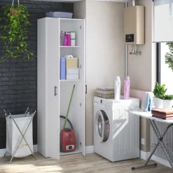 Armadio Multiuso 2 Ante Bianco 2 Ripiani Apertura Battente 60x206h cm, 2 Ante - Strevi