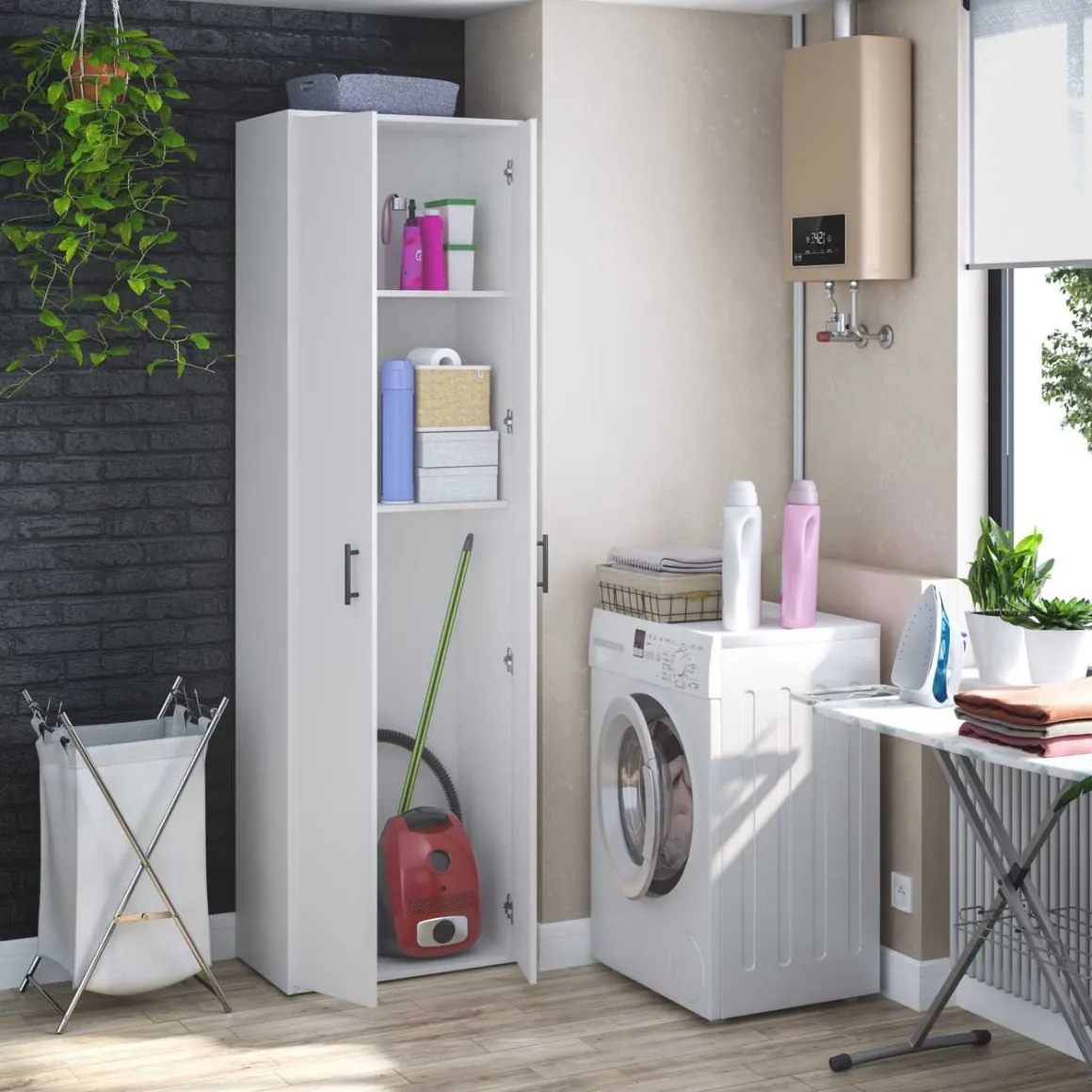 Armadio Multiuso 2 Ante Bianco 2 Ripiani Apertura Battente 60x206h cm, 2 Ante - Strevi