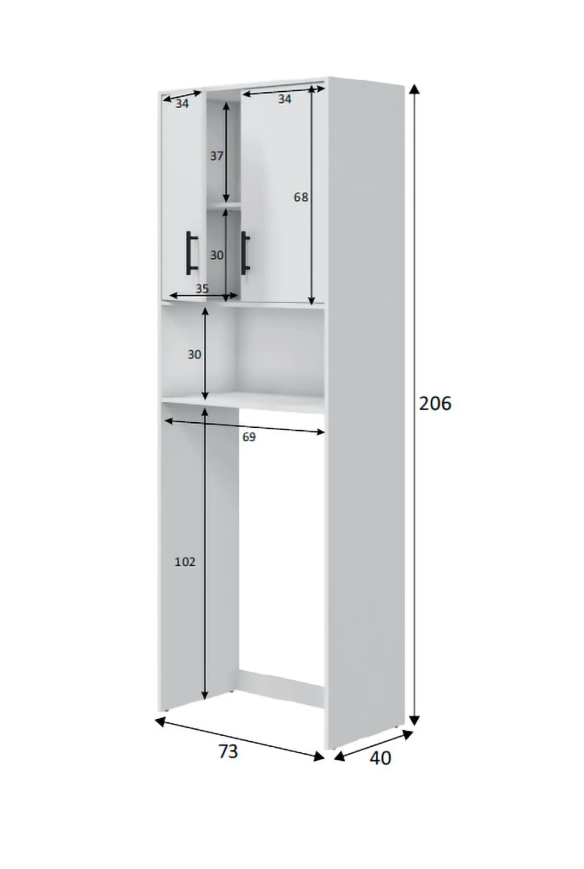 Armadio Multiuso 2 Ante Bianco 3 Ripiani Apertura Battente 73x206h cm, 2 Ante - Delebio