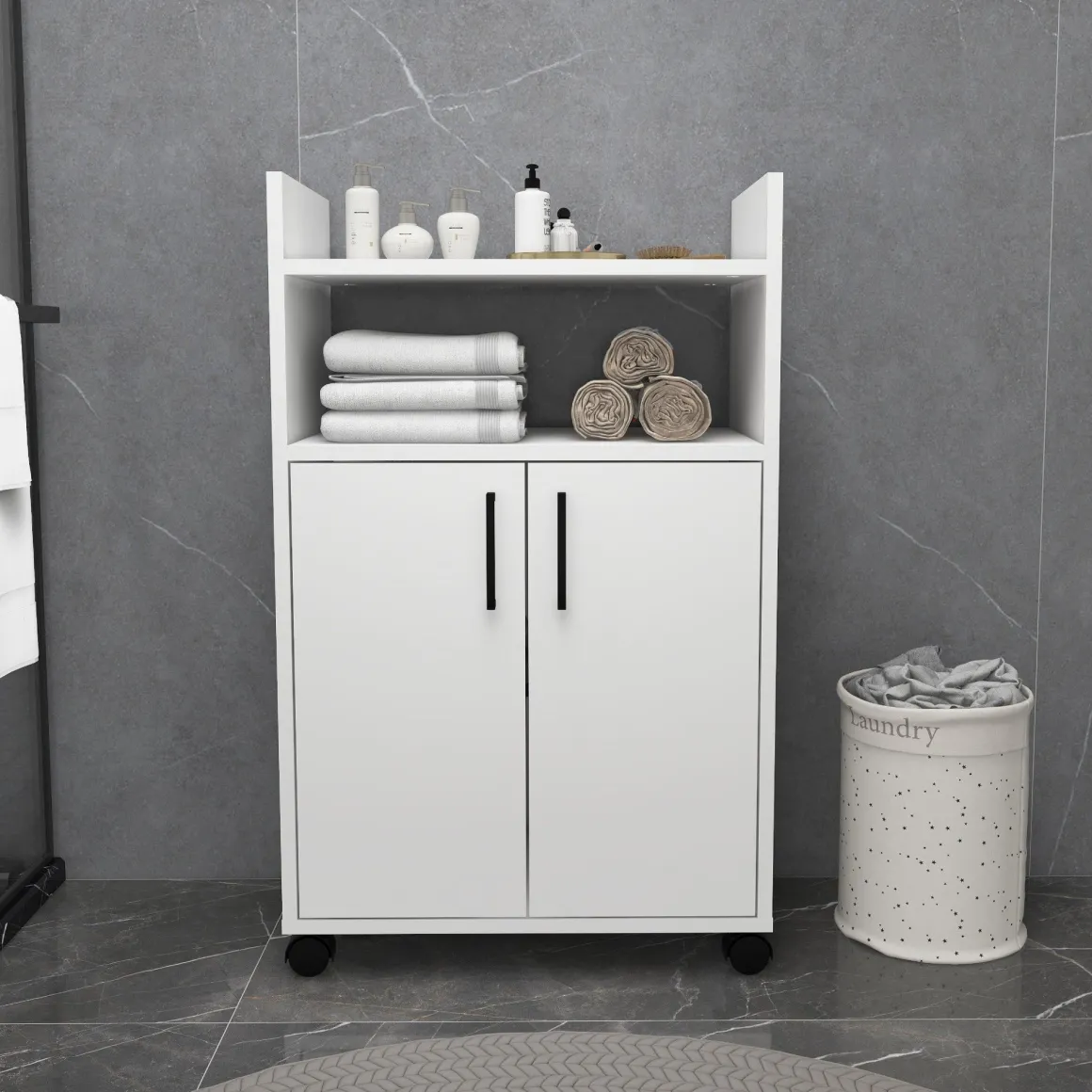 Armadio Multiuso 2 Ante Bianco 4 Ripiani 2 Ante 60x97h cm, 3 Vani - Marzi