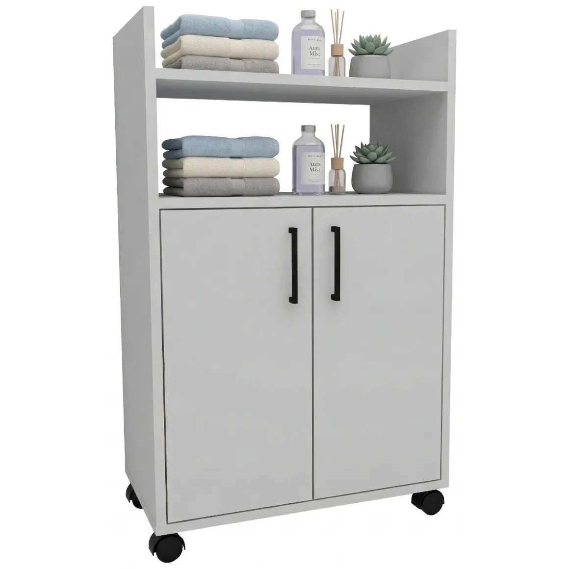 Armadio Multiuso 2 Ante Bianco 4 Ripiani 2 Ante 60x97h cm, 3 Vani - Marzi