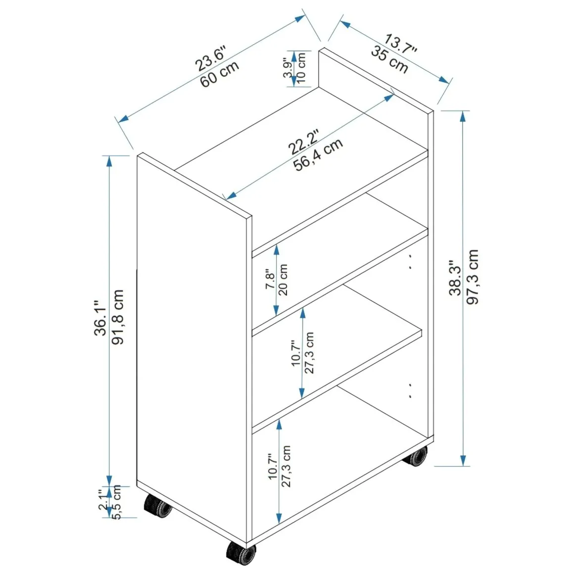 Armadio Multiuso 2 Ante Bianco 4 Ripiani 2 Ante 60x97h cm, 3 Vani - Marzi