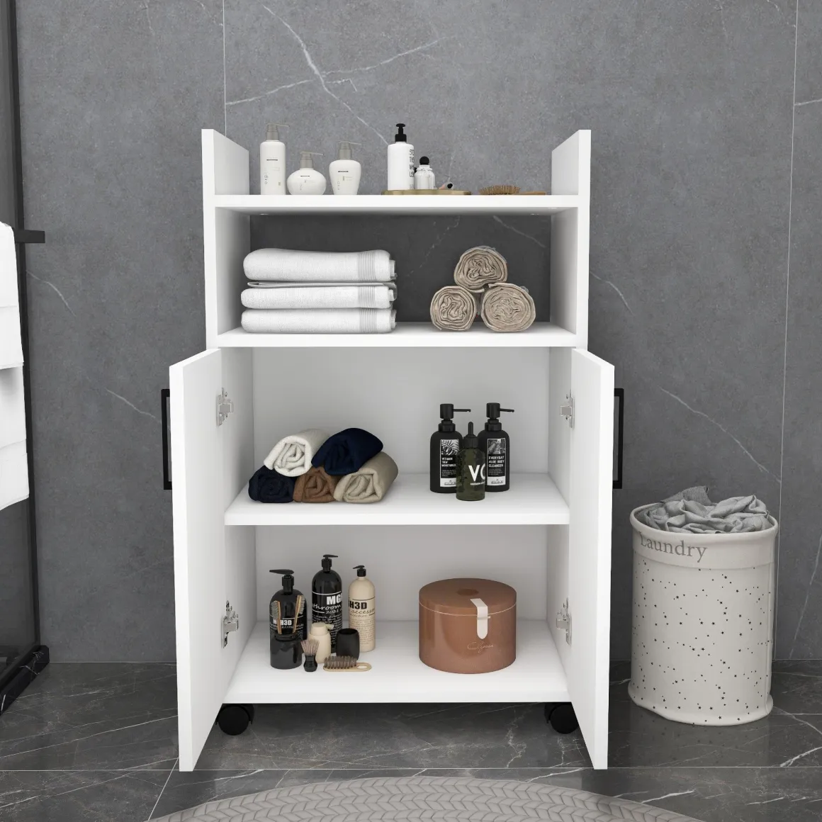 Armadio Multiuso 2 Ante Bianco 4 Ripiani 2 Ante 60x97h cm, 3 Vani - Marzi