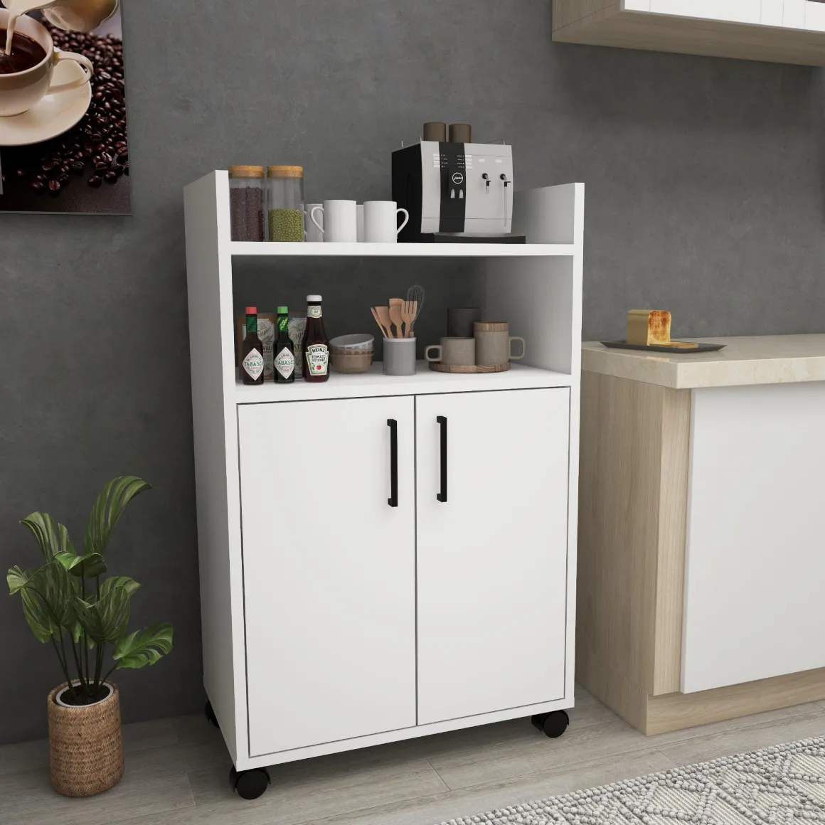 Armadio Multiuso 2 Ante Bianco 4 Ripiani 2 Ante 60x97h cm, 3 Vani - Marzi