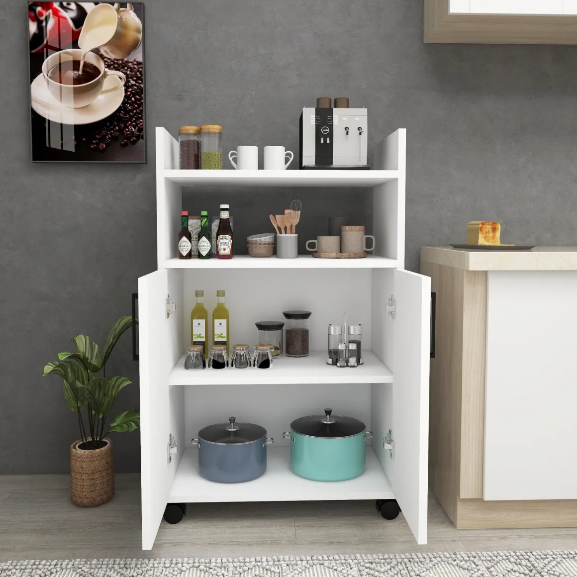 Armadio Multiuso 2 Ante Bianco 4 Ripiani 2 Ante 60x97h cm, 3 Vani - Marzi