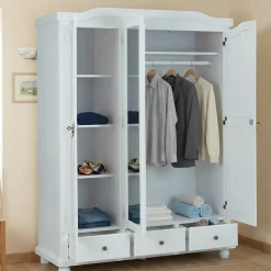 Armadio Multiuso 2 Ante Bianco 4 Ripiani 3 Cassetti 150x200h cm, Apertura Battente - Somma