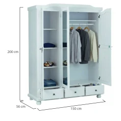 Armadio Multiuso 2 Ante Bianco 4 Ripiani 3 Cassetti 150x200h cm, Apertura Battente - Somma