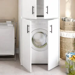 Armadi Multiuso 2 Ante > Dmora Armadio Multiuso 2 Ante 4 Ripiani Cassetti 78x115.5h cm, 5 Vani - Montale Bianco Lucido