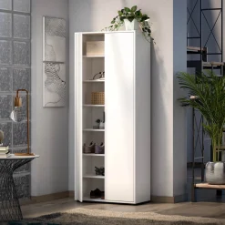 Armadi Multiuso 2 Ante > Dmora Armadio Multiuso 2 Ante Bianco Lucido Marrone 5 Ripiani Apertura Manuale 70x111h cm, 6 Vani - Vignone Marrone, Bianco Lucido