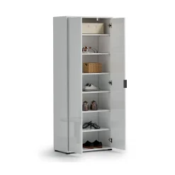 Armadi Multiuso 2 Ante > Dmora Armadio Multiuso 2 Ante Bianco Lucido Marrone 5 Ripiani Apertura Manuale 70x111h cm, 6 Vani - Vignone Marrone, Bianco Lucido
