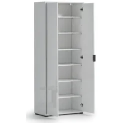 Armadio Multiuso 2 Ante Bianco Lucido Cassetti 6 Ripiani 72.5x180h cm, 2 Ante - Angitola
