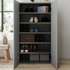 Armadi Multiuso 2 Ante > Dmora Armadio Multiuso 2 Ante Grigio Cemento Bianco Cassetti 4 Ripiani 79x118h cm, 2 Ante - Parabita Bianco, Grigio Cemento