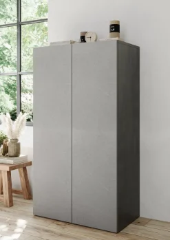 Armadi Multiuso 2 Ante > Dmora Armadio Multiuso 2 Ante Grigio Cemento Bianco Cassetti 4 Ripiani 79x118h cm, 2 Ante - Parabita Bianco, Grigio Cemento