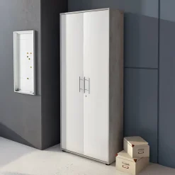 Armadi Multiuso 2 Ante > Dmora Armadio Multiuso 2 Ante 5 Ripiani 2 Ante 45x195h cm, Gola per Apertura Ante Made in Italy - Daisuke Grigio Chiaro