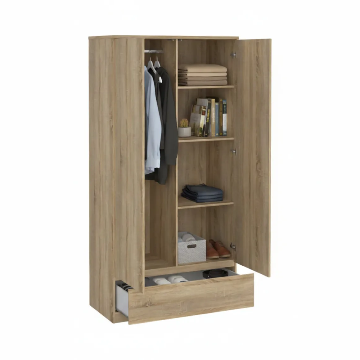 Armadio Multiuso 2 Ante Marrone Maniglie Incluse Materiale Anta in Legno Nobilitato 98.9x200.6h cm, Materiale Ripiano in Legno Nobilitato - Germano