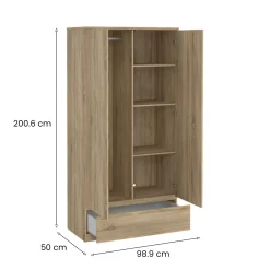 Armadio Multiuso 2 Ante Marrone Maniglie Incluse Materiale Anta in Legno Nobilitato 98.9x200.6h cm, Materiale Ripiano in Legno Nobilitato - Germano