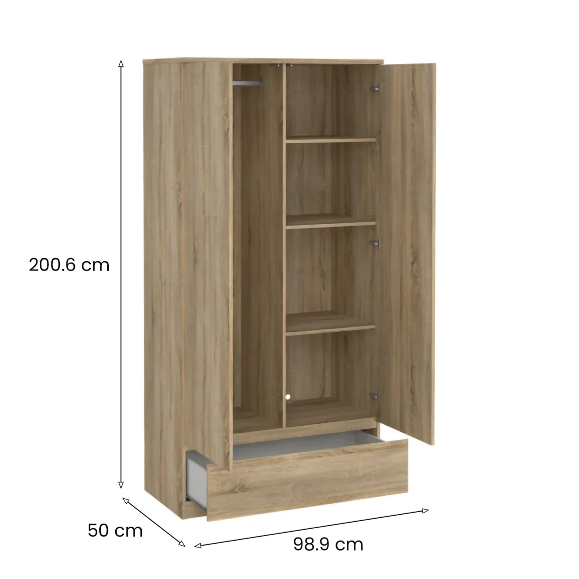 Armadio Multiuso 2 Ante Marrone Maniglie Incluse Materiale Anta in Legno Nobilitato 98.9x200.6h cm, Materiale Ripiano in Legno Nobilitato - Germano