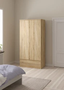 Armadio Multiuso 2 Ante Marrone Maniglie Incluse Materiale Anta in Legno Nobilitato 98.9x200.6h cm, Materiale Ripiano in Legno Nobilitato - Germano