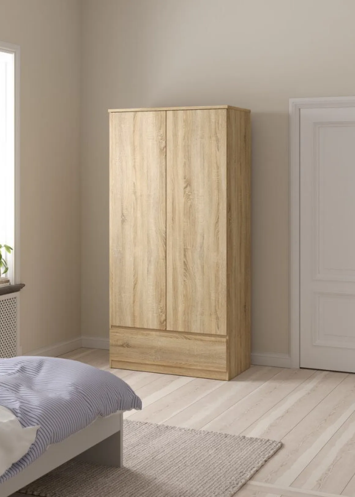 Armadio Multiuso 2 Ante Marrone Maniglie Incluse Materiale Anta in Legno Nobilitato 98.9x200.6h cm, Materiale Ripiano in Legno Nobilitato - Germano