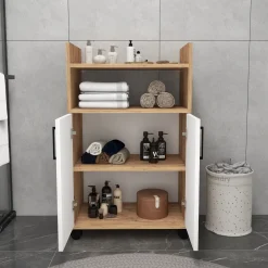 Armadio Multiuso 2 Ante Marrone Rovere 4 Ripiani 2 Ante 60x97h cm, 3 Vani - Marzi