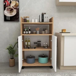 Armadio Multiuso 2 Ante Marrone Rovere 4 Ripiani 2 Ante 60x97h cm, 3 Vani - Marzi