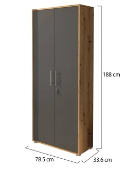 Armadio Multiuso 2 Ante Marrone Rovere Nero Antracite Cassetti 4 Ripiani 79x188h cm, 2 Ante - Saponara