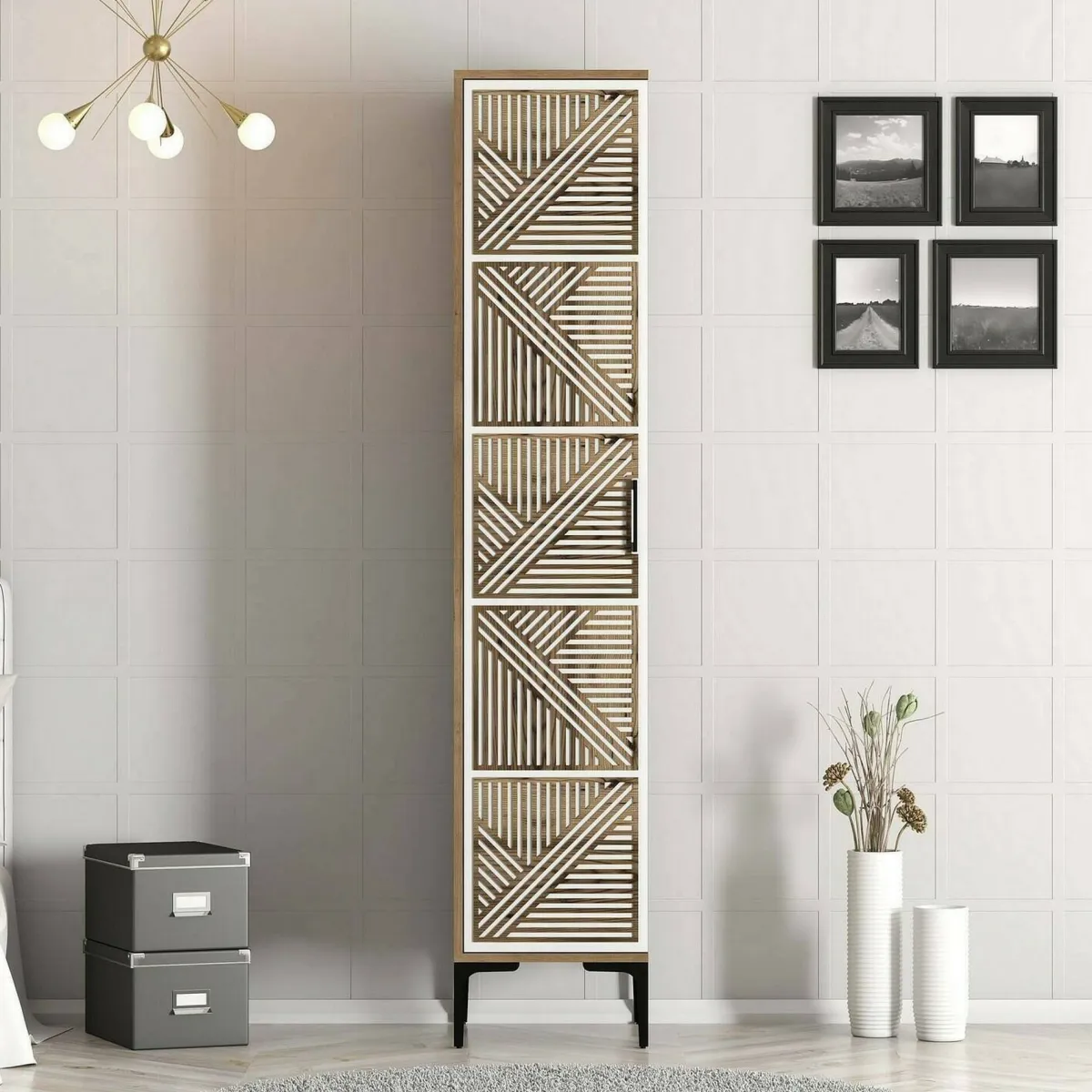 Armadi Multiuso 1 Anta|Camera Da Letto > Dmora Armadio noce e bianco 1 anta 47x201h cm - Giusta Bianco, Marrone Noce