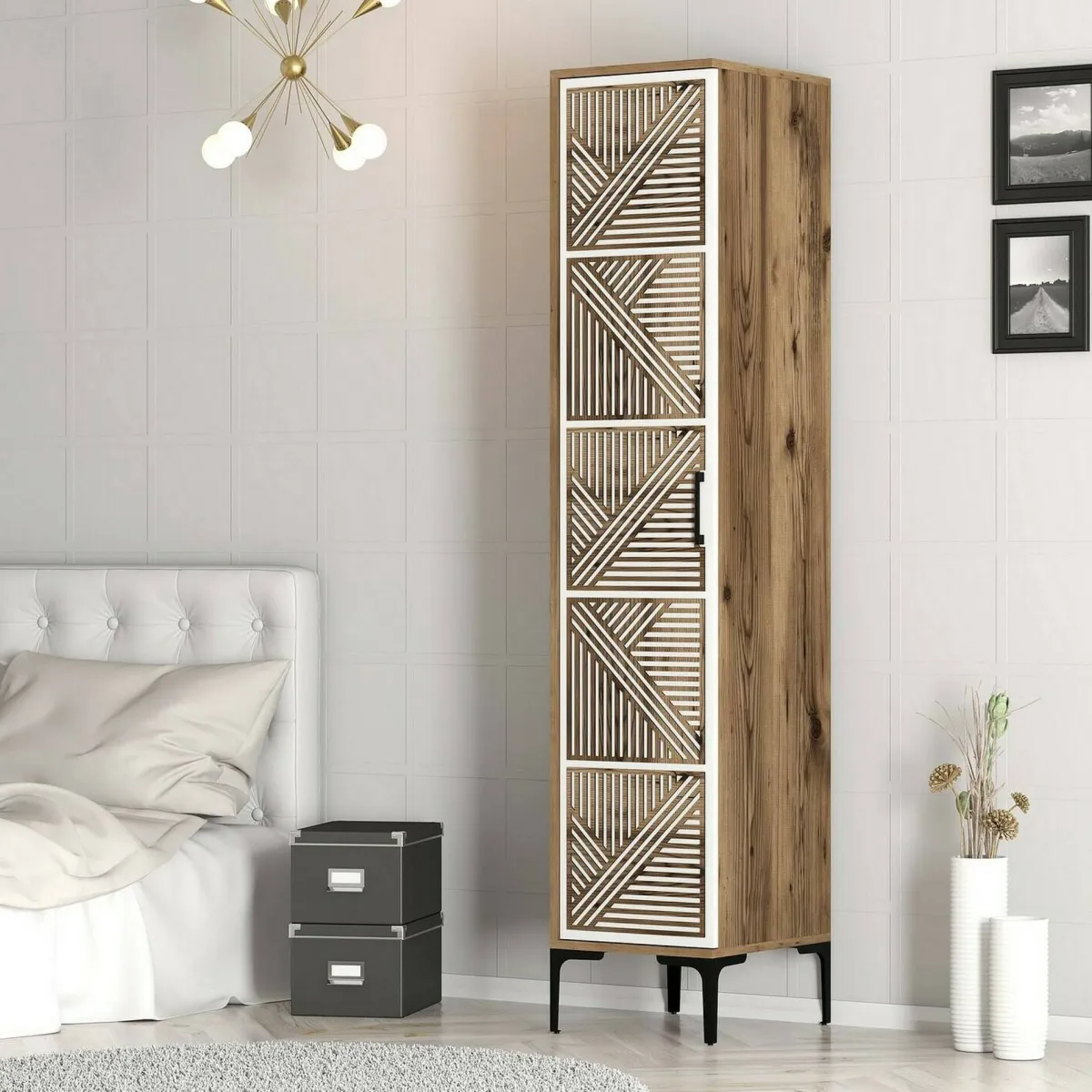Armadi Multiuso 1 Anta|Camera Da Letto > Dmora Armadio noce e bianco 1 anta 47x201h cm - Giusta Bianco, Marrone Noce