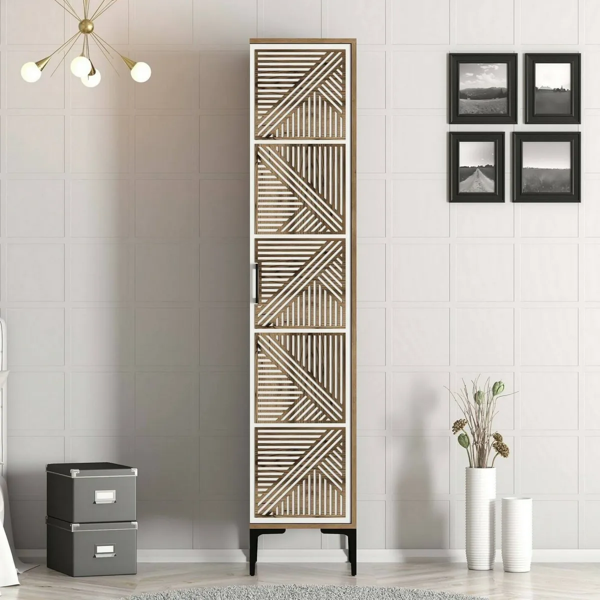 Armadi Multiuso 1 Anta|Camera Da Letto > Dmora Armadio noce e bianco 1 anta 47x201h cm - Giusta Bianco, Marrone Noce