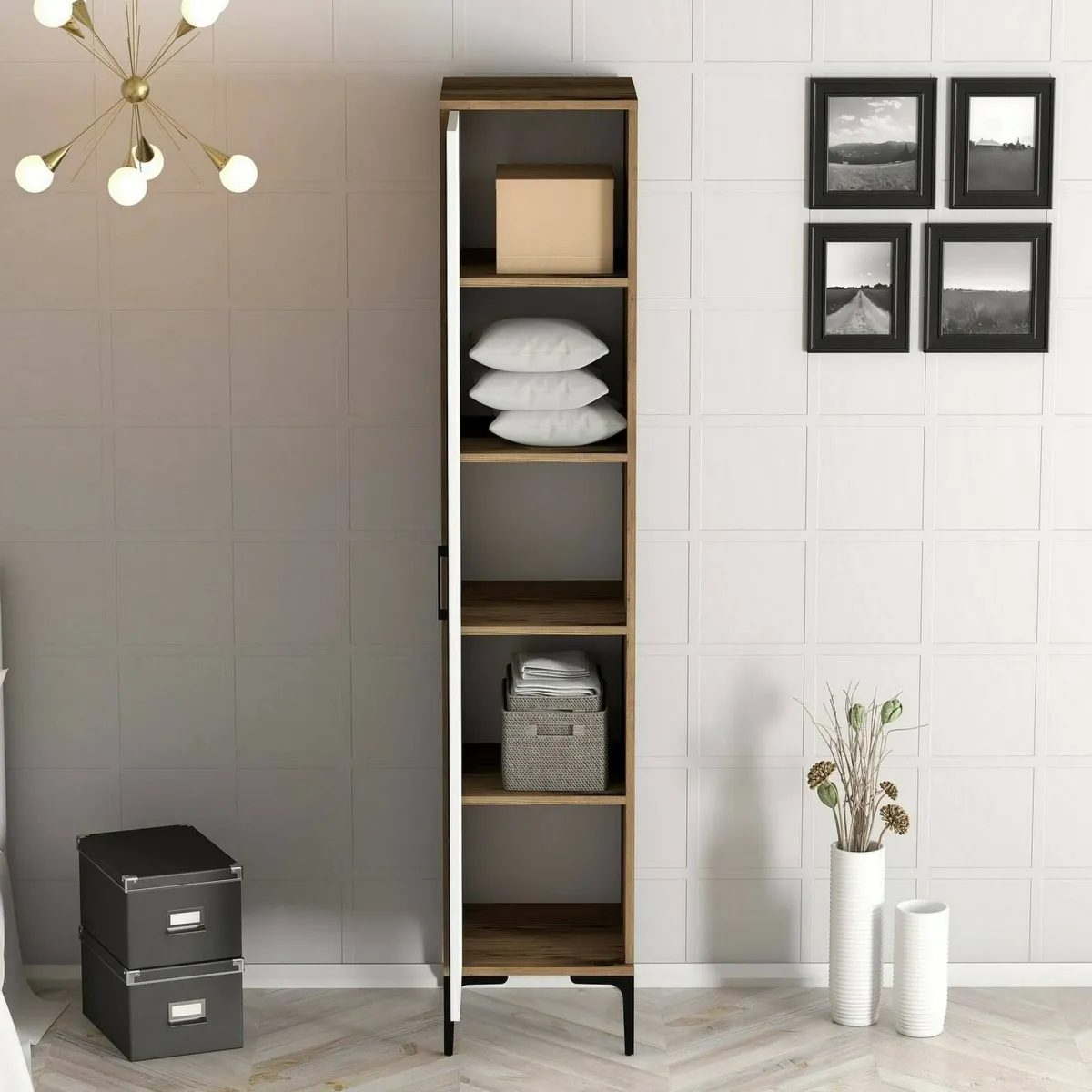 Armadi Multiuso 1 Anta|Camera Da Letto > Dmora Armadio noce e bianco 1 anta 47x201h cm - Giusta Bianco, Marrone Noce