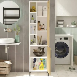 Armadi Multiuso 2 Ante > Dmora Armadio noce e bianco salvaspazio 45x173h cm - Jongdari Bianco, Marrone Noce