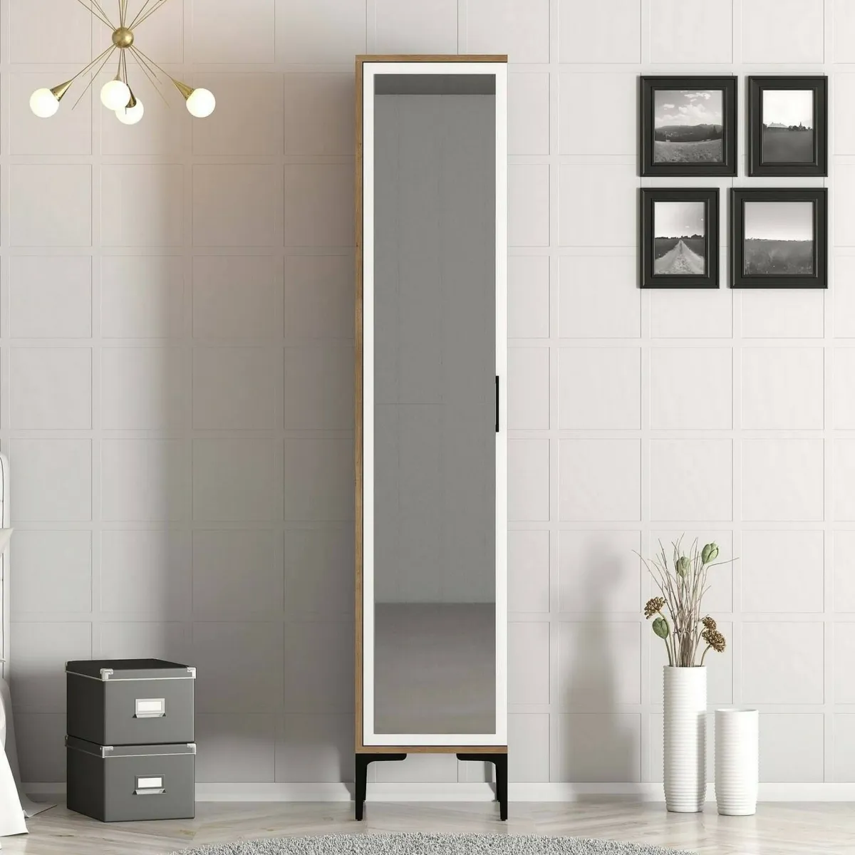 Bagno|Armadi Multiuso 1 Anta > Dmora Armadio noce e bianco slim 40x201h cm - Asfodelo Bianco, Marrone Noce