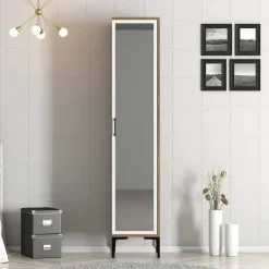 Bagno|Armadi Multiuso 1 Anta > Dmora Armadio noce e bianco slim 40x201h cm - Asfodelo Bianco, Marrone Noce