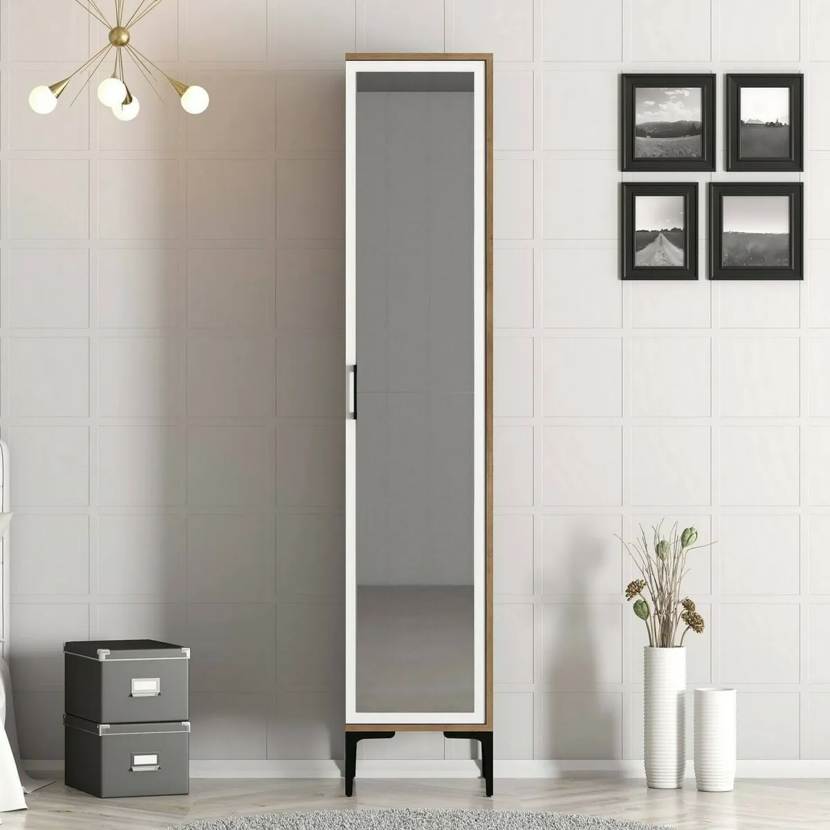Bagno|Armadi Multiuso 1 Anta > Dmora Armadio noce e bianco slim 40x201h cm - Asfodelo Bianco, Marrone Noce