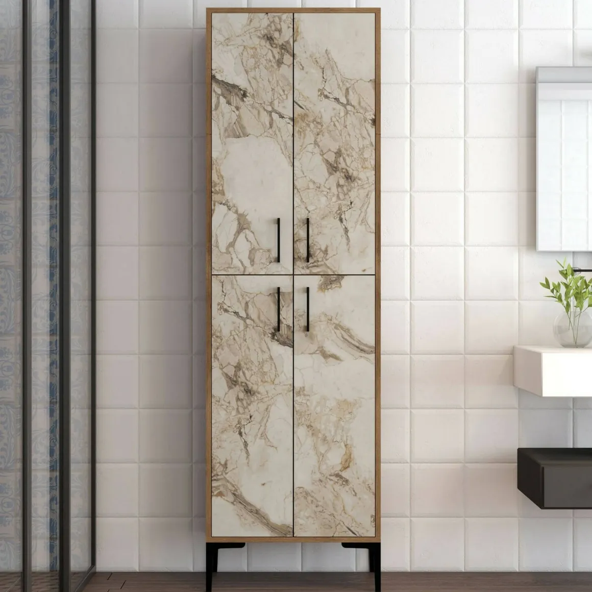 Armadio noce e marmo salvaspazio 60x200h cm - Amata