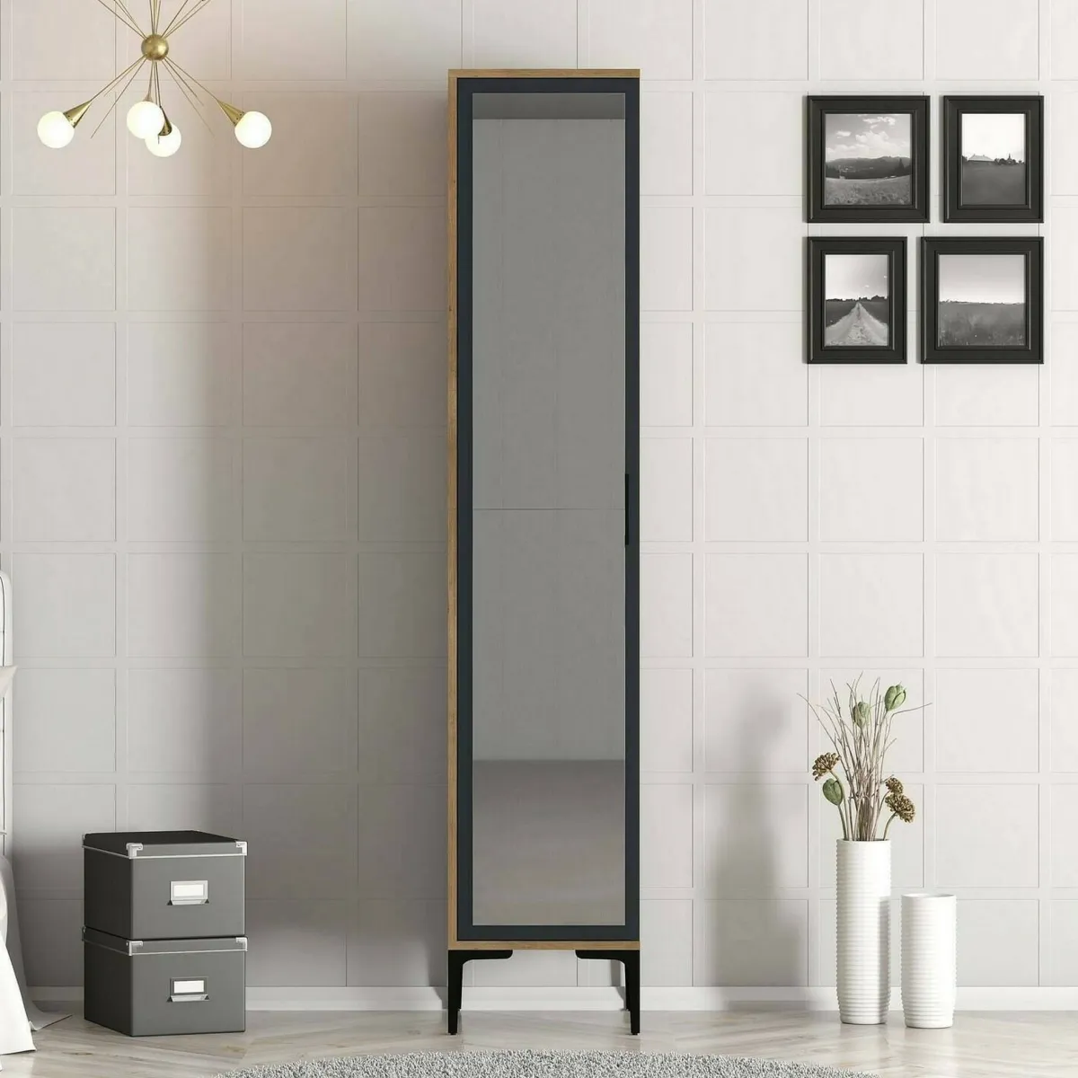 Armadi Multiuso 1 Anta|Camera Da Letto > Dmora Armadio noce e nero slim 40x201h cm - Asfodelo Nero Antracite, Marrone Noce